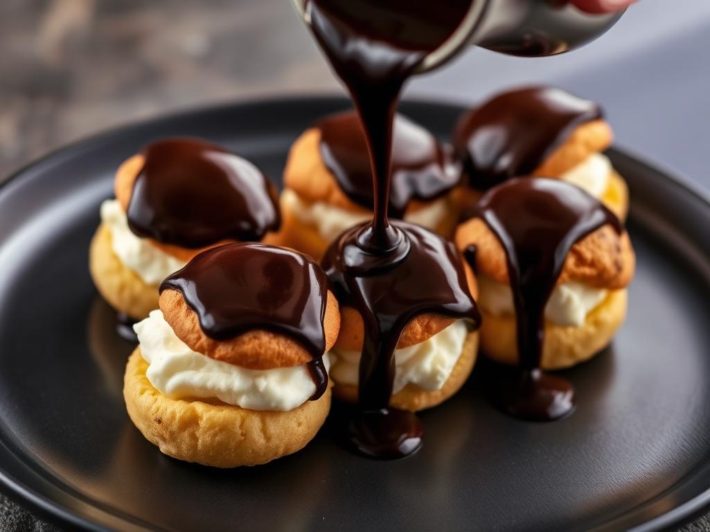 Profiteroles, sauce chocolat chaud